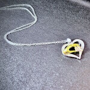 925 Sterling Silver Chain‎ Heart Mother Child Hands Pendant Necklace Two-Tone CZ